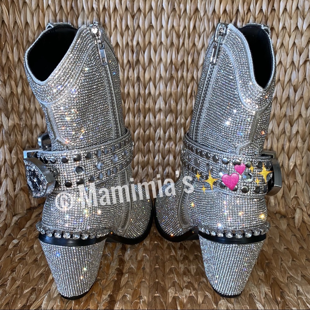 New Doll Kill Icy Sheriff Shine Bling Cowboy Boots - Picture 6 of 8